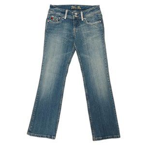 Miss Me Jeans Womens 26 Blue Straight Low Rise Stretch Rhinestones Grunge Denim